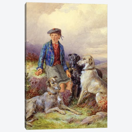 Scottish boy with wolfhounds in a Highland landscape, 1870  Canvas Print #BMN1157} by James Jnr Hardy Art Print