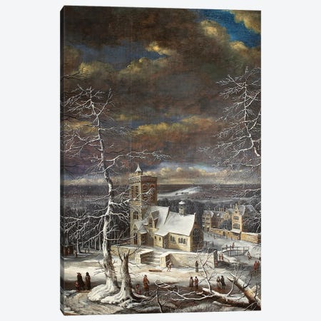 A Village In Winter In An Extensive Landscape With Figures On The Ice Canvas Print #BMN11580} by Gerard van Edema Canvas Art Print
