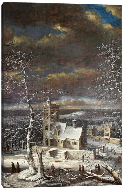 A Village In Winter In An Extensive Landscape With Figures On The Ice Canvas Art Print