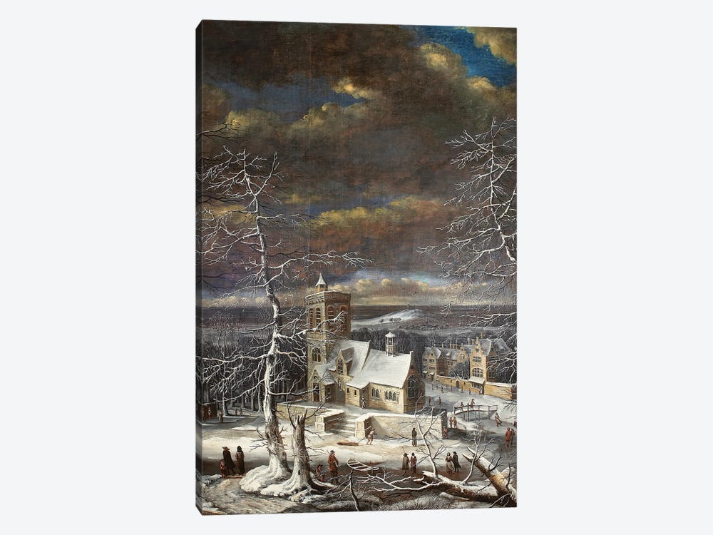 A Village In Winter In An Extensive Landscape With Figures On The Ice by Gerard van Edema 1-piece Canvas Wall Art