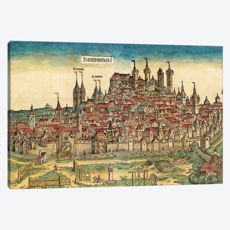 View Of Nuremberg, (Two-Page Illustration From The Nuremberg Chronicle), 1493 Canvas Print #BMN11591} by German School Canvas Artwork