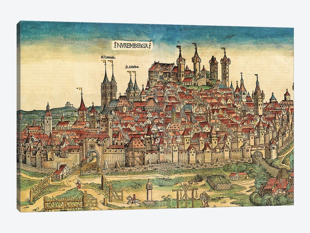 View Of Nuremberg, (Two-Page Illustration From The Nuremberg Chronicle), 1493 by German School 1-piece Canvas Artwork