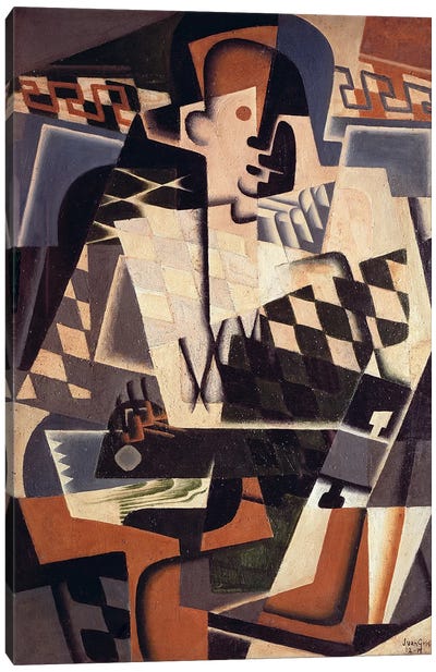Harlequin with a Guitar, 1917 (oil on canvas) Canvas Art Print - Cubism Art