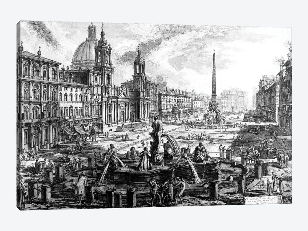 View Of Piazza Navona Over The Ruins Of The Circus Agonalis (Etching From Views Of Rome), c.1760 by Giovanni Battista Piranesi 1-piece Canvas Wall Art