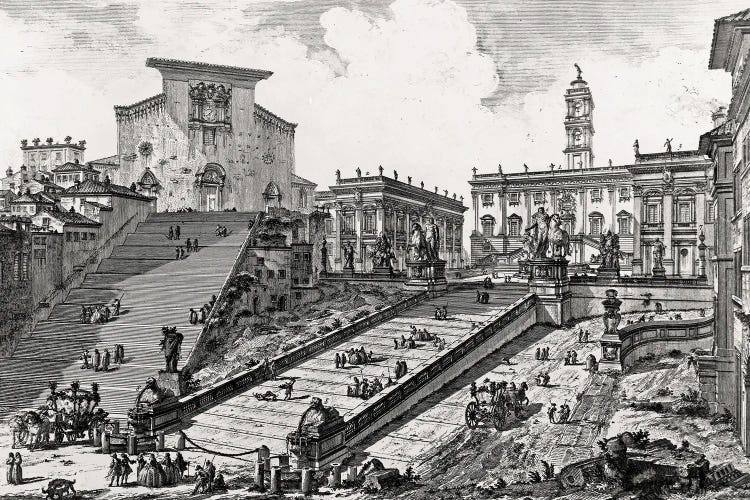 View Of The Roman Campidoglio With Staircase Leading To The Araceli Church (Etching From Views Of Rome), c.1760