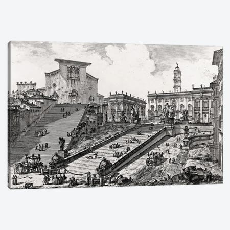 View Of The Roman Campidoglio With Staircase Leading To The Araceli Church (Etching From Views Of Rome), c.1760 Canvas Print #BMN11619} by Giovanni Battista Piranesi Art Print