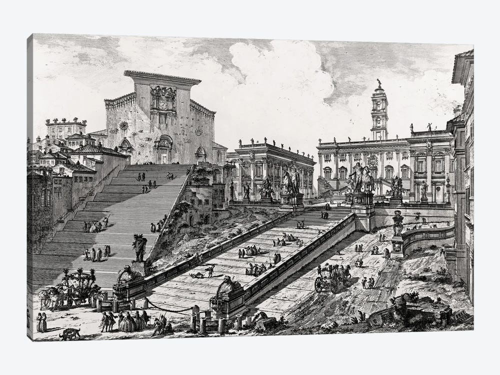 View Of The Roman Campidoglio With Staircase Leading To The Araceli Church (Etching From Views Of Rome), c.1760 by Giovanni Battista Piranesi 1-piece Canvas Wall Art