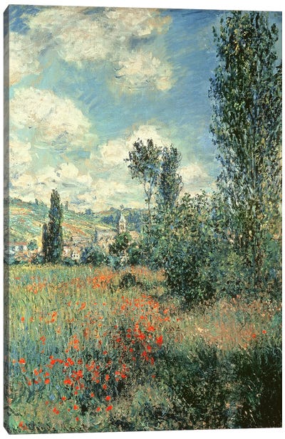 Path through the Poppies, Ile Saint-Martin, Vetheuil, 1880  Canvas Art Print - All Things Monet