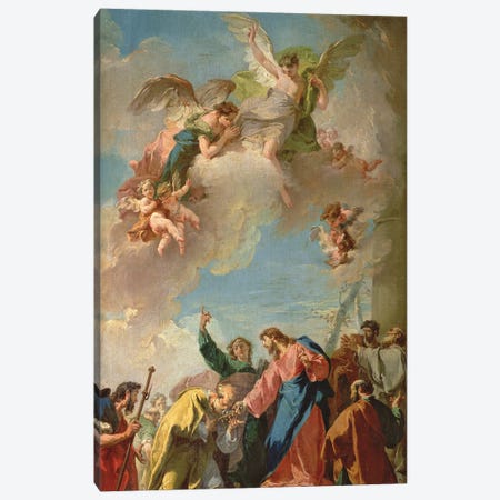 Christ Giving The Keys Of Heaven To St. Peter Canvas Print #BMN11620} by Giovanni Battista Pittoni Canvas Wall Art