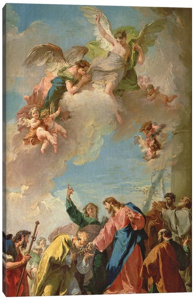 Christ Giving The Keys Of Heaven To St. Peter Canvas Art Print - Religious Figure Art