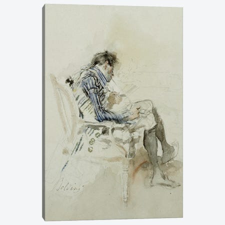 Gentleman Seated In An Armchair Reading A Book And Smoking A Pipe Canvas Print #BMN11626} by Giovanni Boldini Art Print