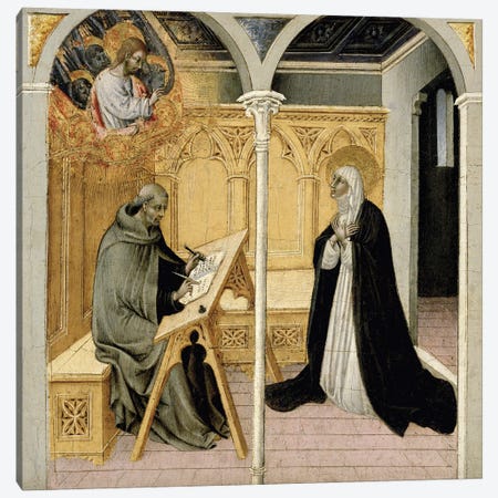 Saint Catherine Of Siena Dictating Her Dialogues, c.1447-49 Canvas Print #BMN11632} by Giovanni di Paolo di Grazia Canvas Print