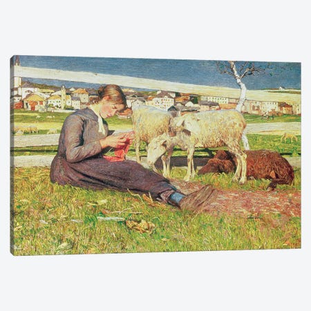 A Girl Knitting, 1888 Canvas Print #BMN11636} by Giovanni Segantini Canvas Artwork