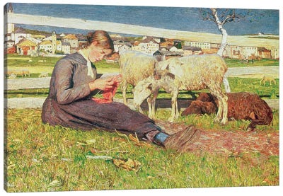 A Girl Knitting, 1888 Canvas Art Print