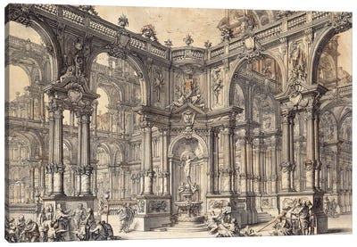 The Portico Of An Italian Palace With A Fountain Decorated With A Statue Of Fortune, Canvas Art Print