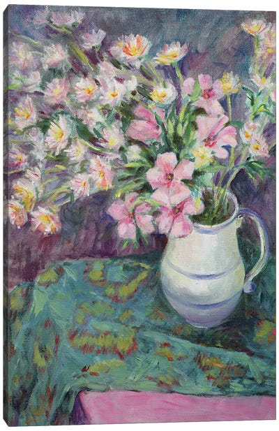 Pink Flowers In A Jug Canvas Art Print