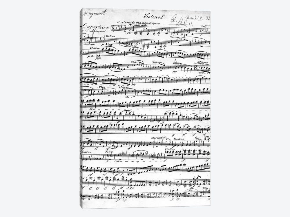Sheet Music For The Overture To Egmont, c.1809-10 by Ludwig van Beethoven 1-piece Canvas Art Print