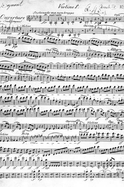 Music Notes: Sheet Music For The Overture To Egmont, c.1809-10 by Ludwig van Beethoven