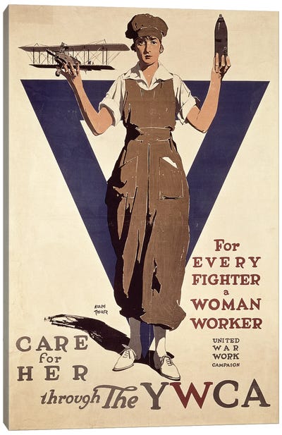 For Every Fighter a Woman Worker, 1st World War YWCA propaganda poster Canvas Art Print
