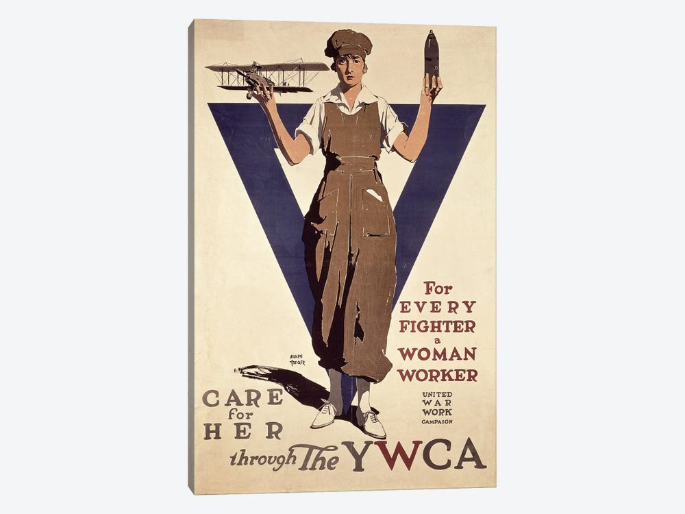 For Every Fighter a Woman Worker, 1st World War YWCA propaganda poster 1-piece Canvas Wall Art