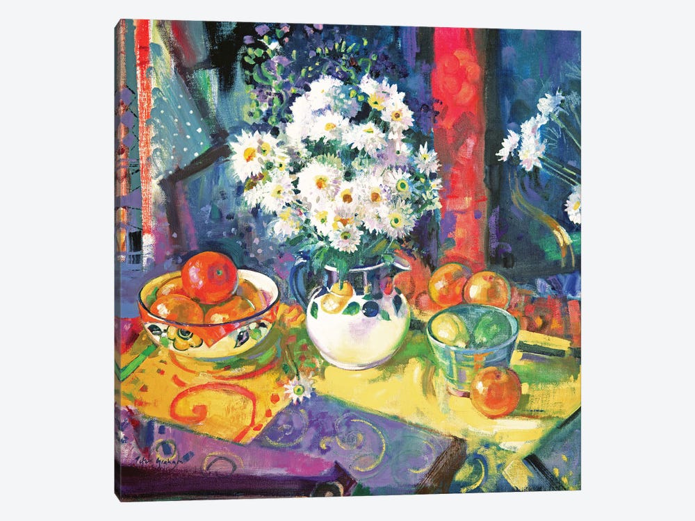 Flowers And Fruit In A Green Bowl, 1997 by Peter Graham 1-piece Canvas Art