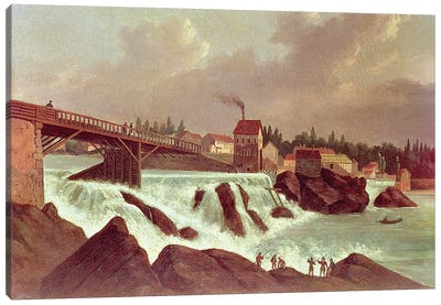 The first cotton mill in America, established by Samuel Slater on the Blackstone River at Pawtucket, Rhode Island, c.1790  Canvas Art Print