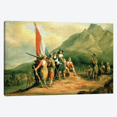 The Landing of Jan van Riebeeck  Canvas Print #BMN1176} by Charles Bell Art Print
