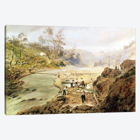 Fortyniners' washing gold from the Calaveres River, California, 1858  Canvas Print #BMN1177} by American School Canvas Art Print