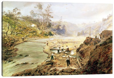 Fortyniners' washing gold from the Calaveres River, California, 1858  Canvas Art Print