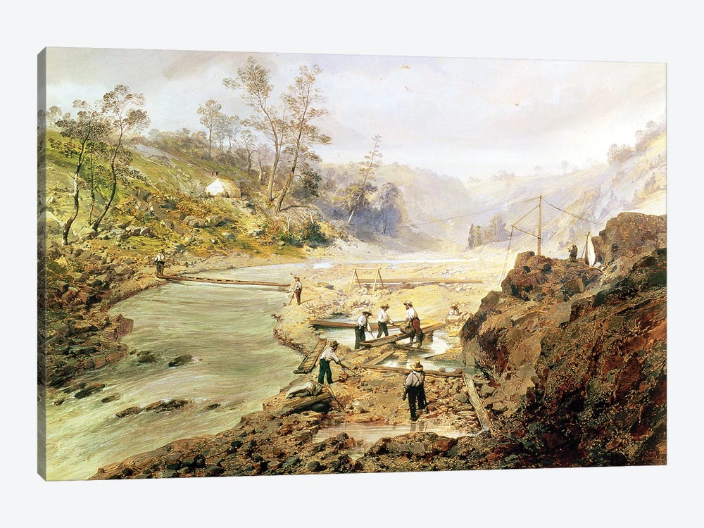 Fortyniners' washing gold from the Calaveres River, California, 1858  1-piece Canvas Wall Art