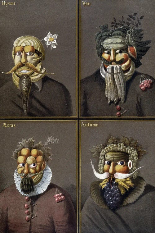 The Four Seasons: Men With Vegetable Heads In The Way Of Giuseppe Arcimboldo