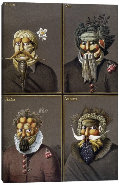 The Four Seasons: Men With Vegetable Heads In The Way Of Giuseppe Arcimboldo Canvas Art Print - Giuseppe Arcimboldo