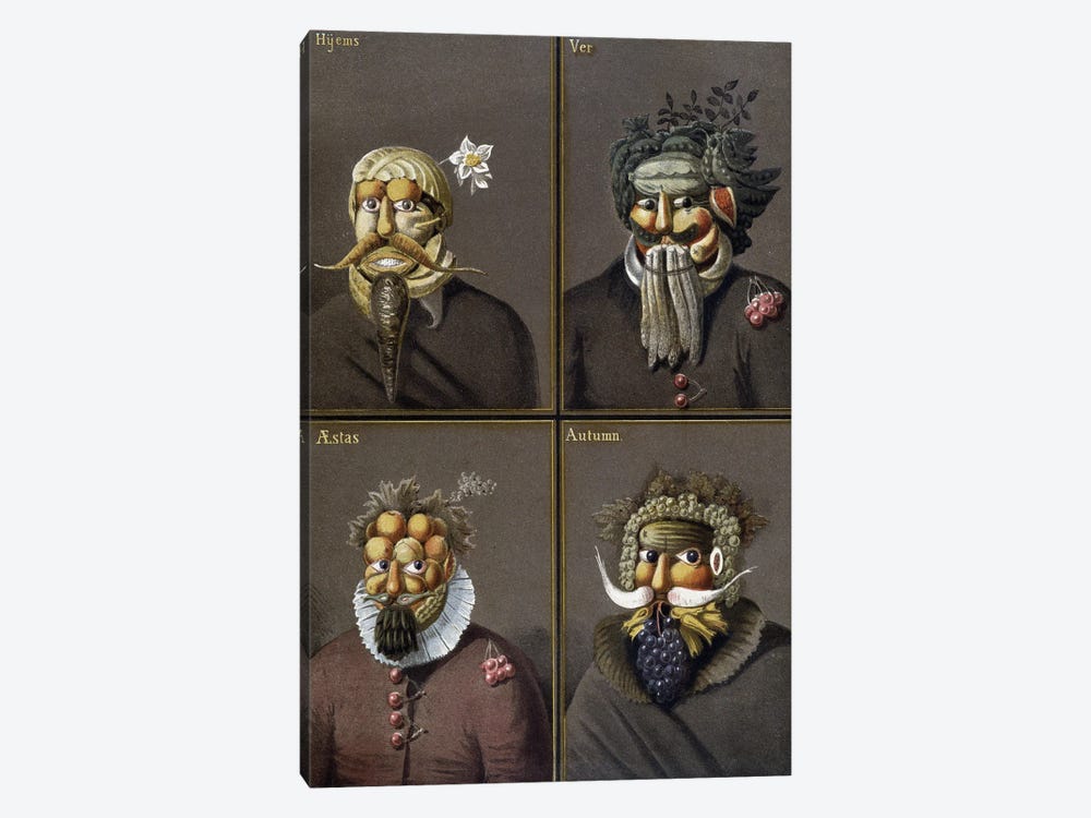 The Four Seasons: Men With Vegetable Heads In The Way Of Giuseppe Arcimboldo by Giuseppe Arcimboldo 1-piece Canvas Artwork