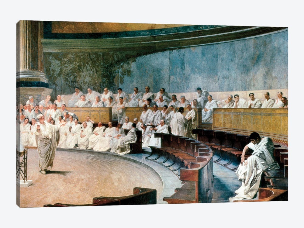 Cicero Denounces Catiline Before The Senate, From A Fresco, 1920 II by Cesare Maccari 1-piece Canvas Print