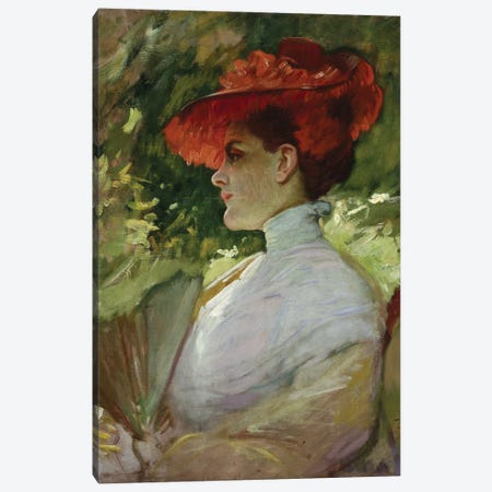 Lady With A Red Hat, Or Portrait Of Maggie Wilson, C.1904 Canvas Print #BMN11871} by Frank Duveneck Canvas Art Print