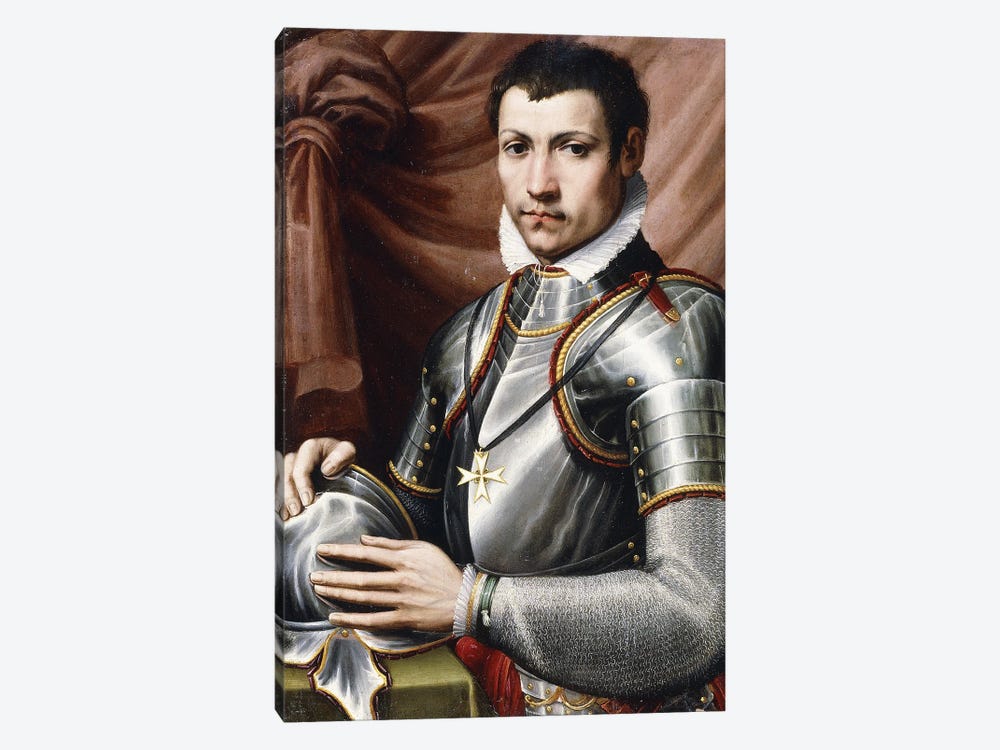 Portrait Of A Knight Of Malta, Half-Length, In Armour, Holding A Helmet On A Table, A Curtain Behind, 1-piece Canvas Print