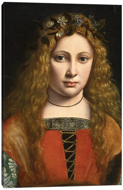Portrait Of A Young Girl Crowned With Flowers, C.1490 Canvas Art Print