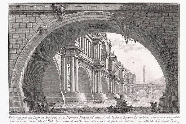 Giovanni Battista Piranesi: Magnificent Bridge With Loggia , 1753-1837 by Giovanni Battista Piranesi