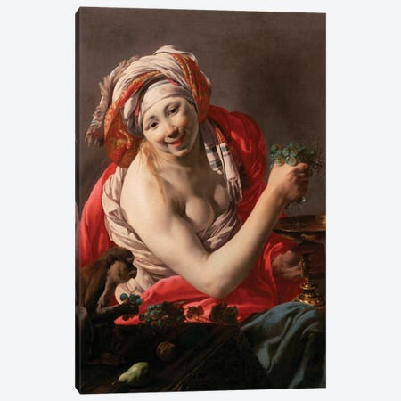 Bacchante Au Singe, 1627 Canvas Print #BMN11897} by Hendrick Ter Brugghen Canvas Art