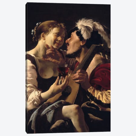 A Luteplayer Carousing With A Young Woman Canvas Print #BMN11901} by Hendrick Ter Brugghen Art Print