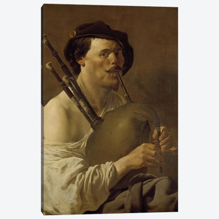 A Man Playing The Bagpipes, 17Th Century Canvas Print #BMN11902} by Hendrick Ter Brugghen Art Print