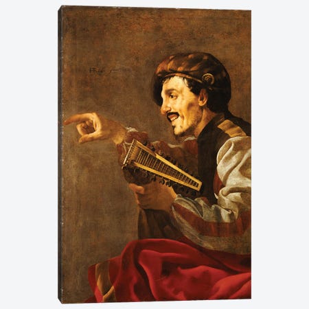 A Seated Lutanist Pointing Canvas Print #BMN11903} by Hendrick Ter Brugghen Canvas Art Print