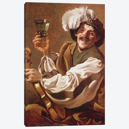 A Violin Player With A Glass Of Wine Canvas Print #BMN11905} by Hendrick Ter Brugghen Canvas Art