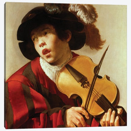 Boy Playing Stringed Instrument And Singing, C.1627 Canvas Print #BMN11906} by Hendrick Ter Brugghen Canvas Art