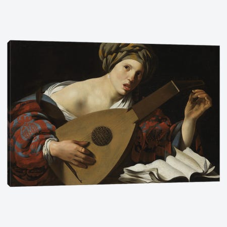 Young Woman Tuning A Lute, C.1626-27 Canvas Print #BMN11923} by Hendrick Ter Brugghen Canvas Art Print