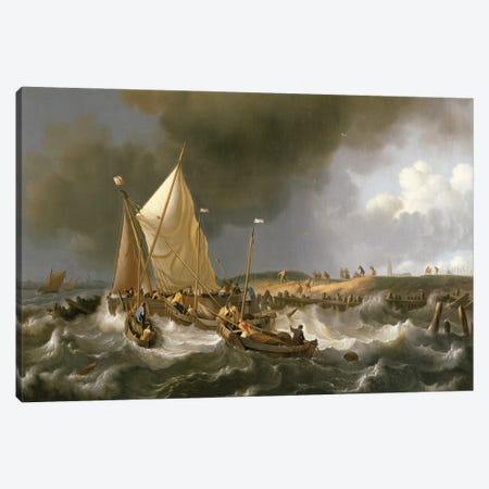 Boats In A Storm, 1696 Canvas Print #BMN11972} by Ludolf Backhuyzen Canvas Wall Art