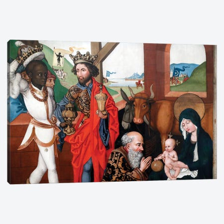 Nativity, Adoration Of The Child Jesus By The Three Wise Men Or Magi Canvas Print #BMN11986} by Martin Schongauer Canvas Artwork