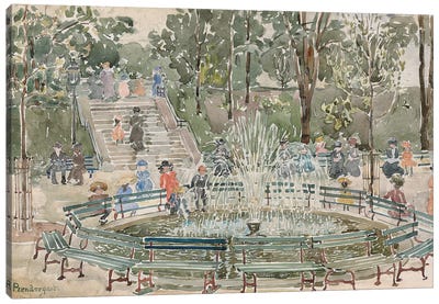Fountain, Central Park Canvas Art Print - Post-Impressionism Art