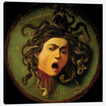 Medusa, Painted On A Leather Jousting Shield, C.1596-98 Canvas Print #BMN12040} by Michelangelo Merisi da Caravaggio Canvas Art