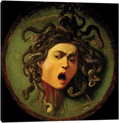 Medusa, Painted On A Leather Jousting Shield, C.1596-98 Canvas Art Print - Mythological Figures